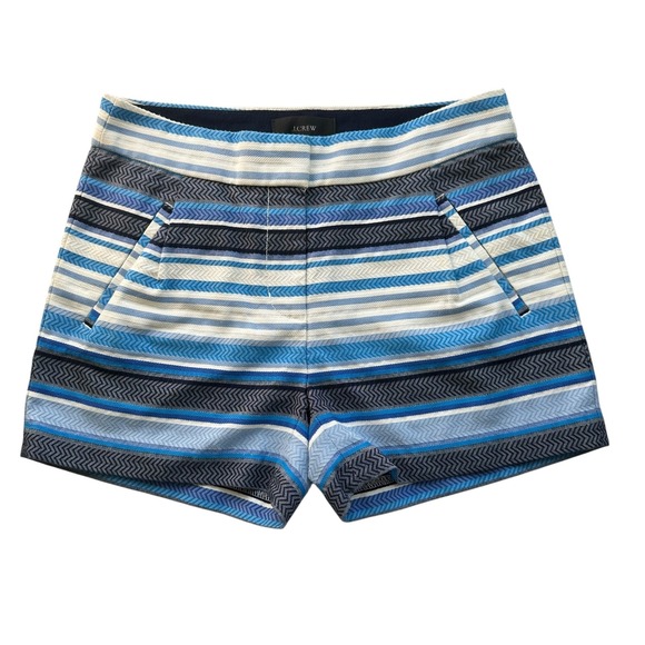 J.Crew Shorts Zigzag Textured Striped  Blue White  Casual Summer Size 00 Travel - Picture 1 of 12